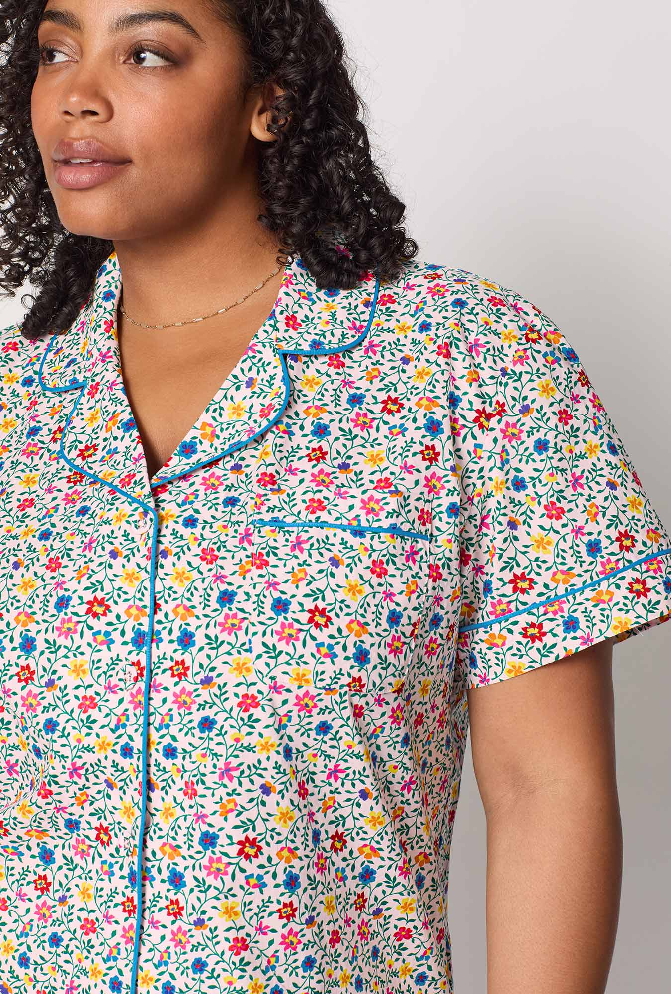 Whimsy Ditsy Short Sleeve Classic Woven Cotton Poplin Cropped Pj Set - Image 7