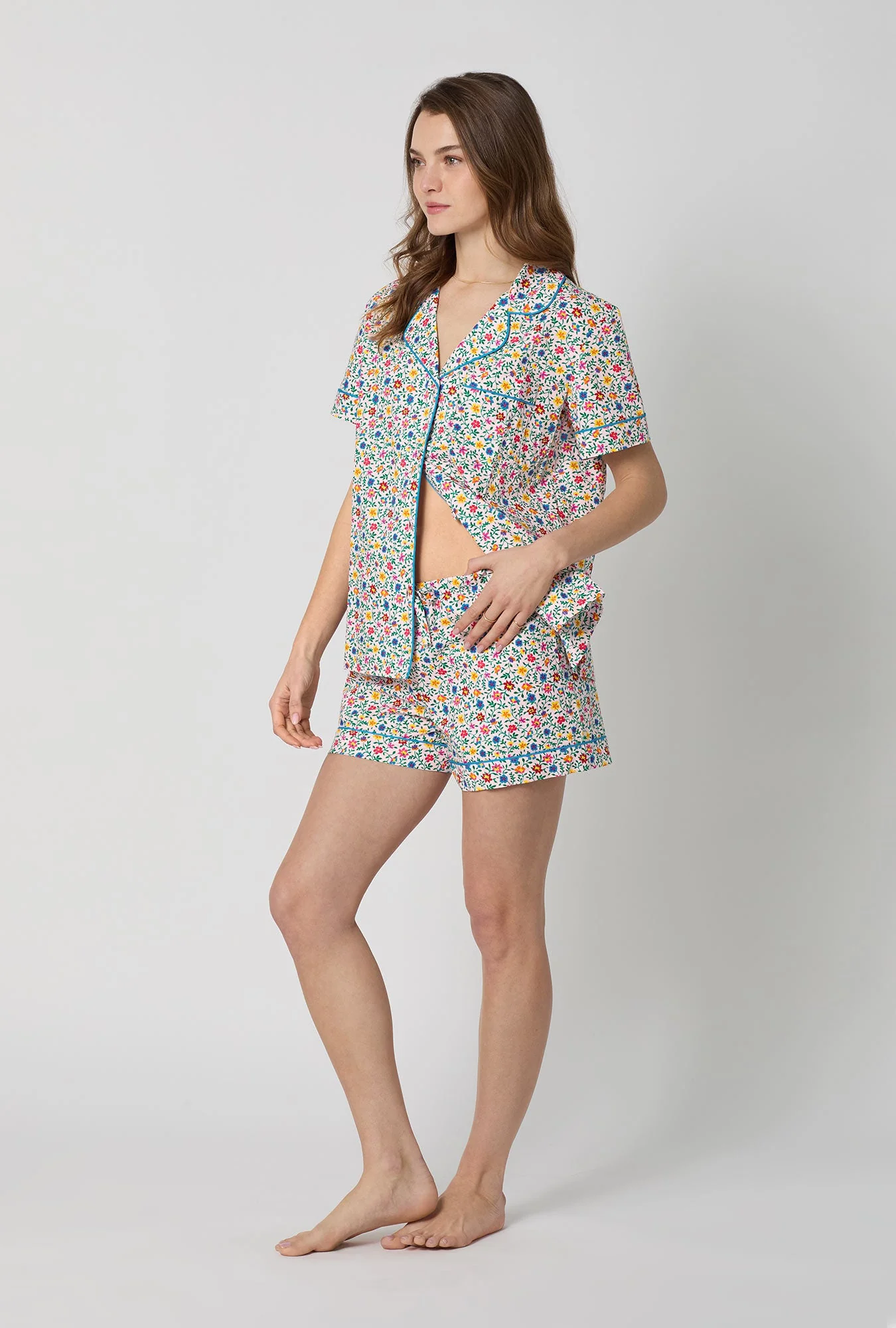 Whimsy Ditsy Short Sleeve Classic Woven Cotton Poplin Shorty Pj Set - Image 2