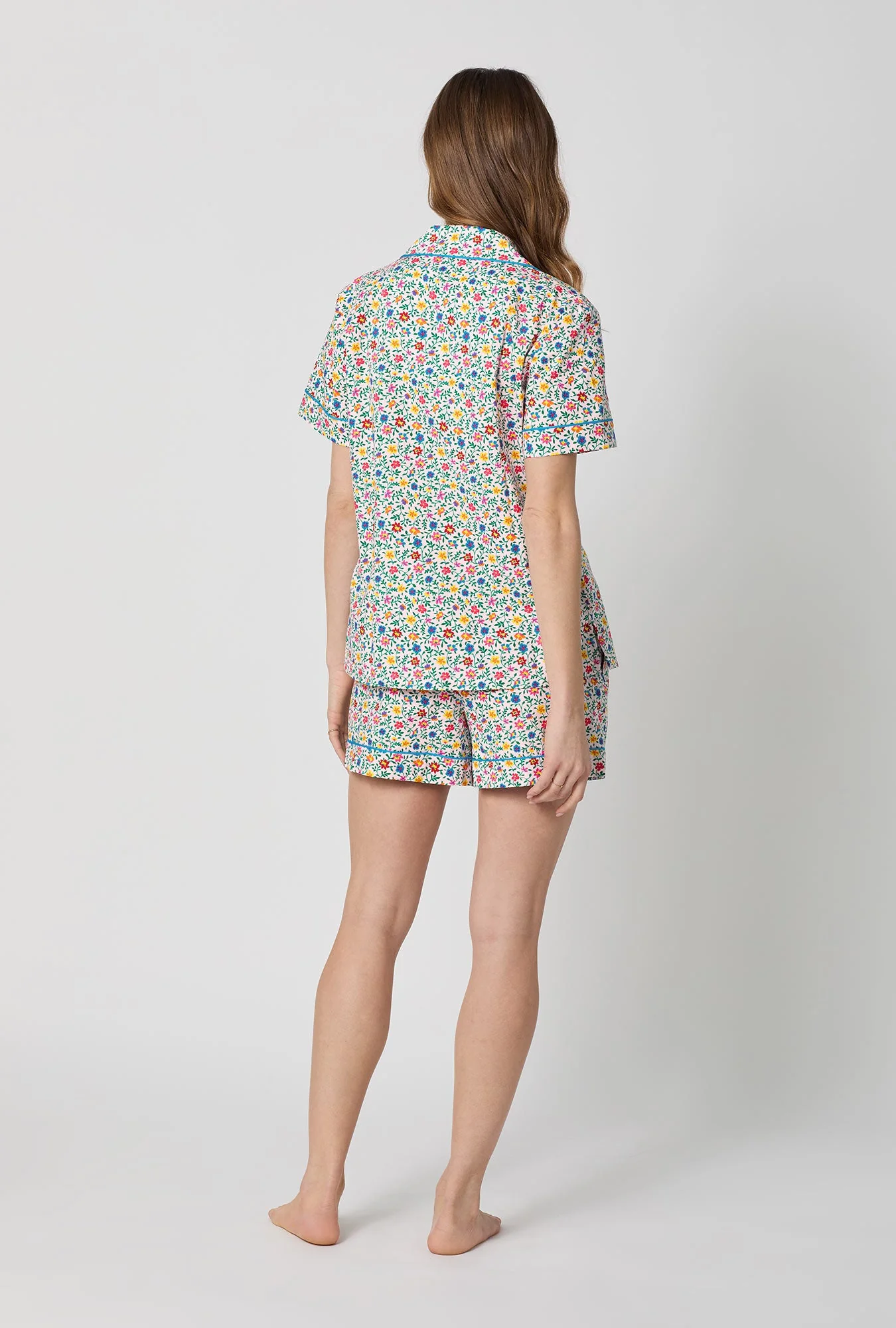 Whimsy Ditsy Short Sleeve Classic Woven Cotton Poplin Shorty Pj Set - Image 3