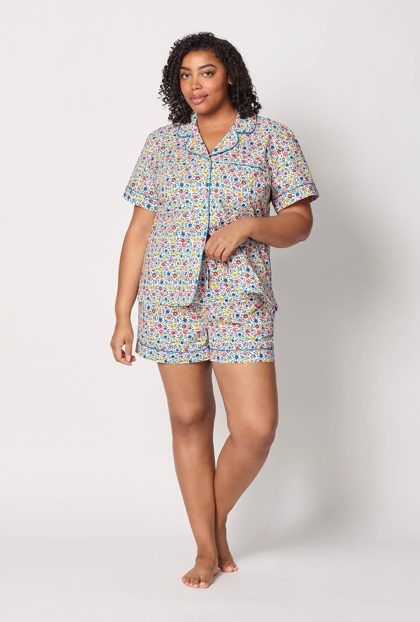 Whimsy Ditsy Short Sleeve Classic Woven Cotton Poplin Shorty Pj Set - Image 5
