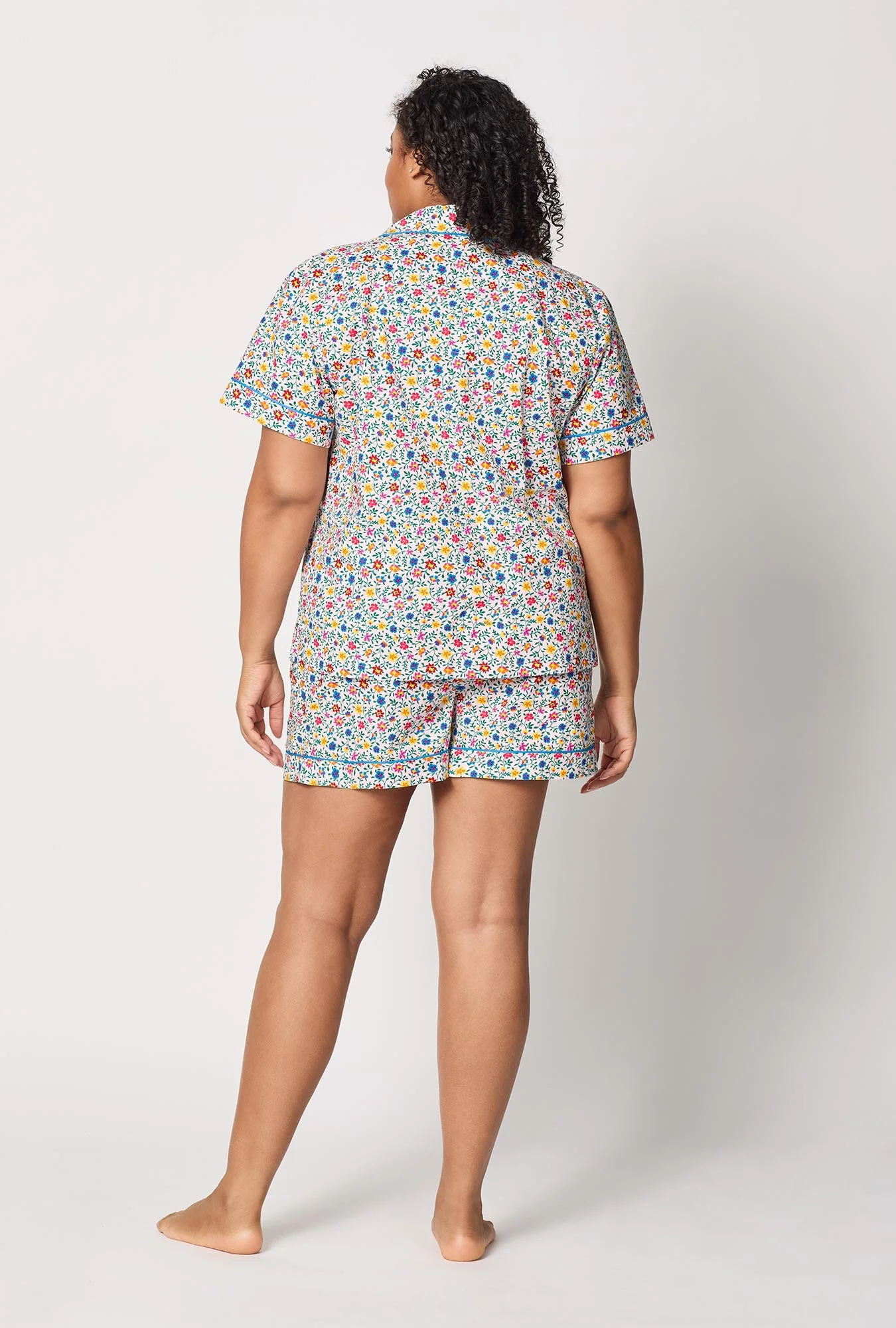 Whimsy Ditsy Short Sleeve Classic Woven Cotton Poplin Shorty Pj Set - Image 6