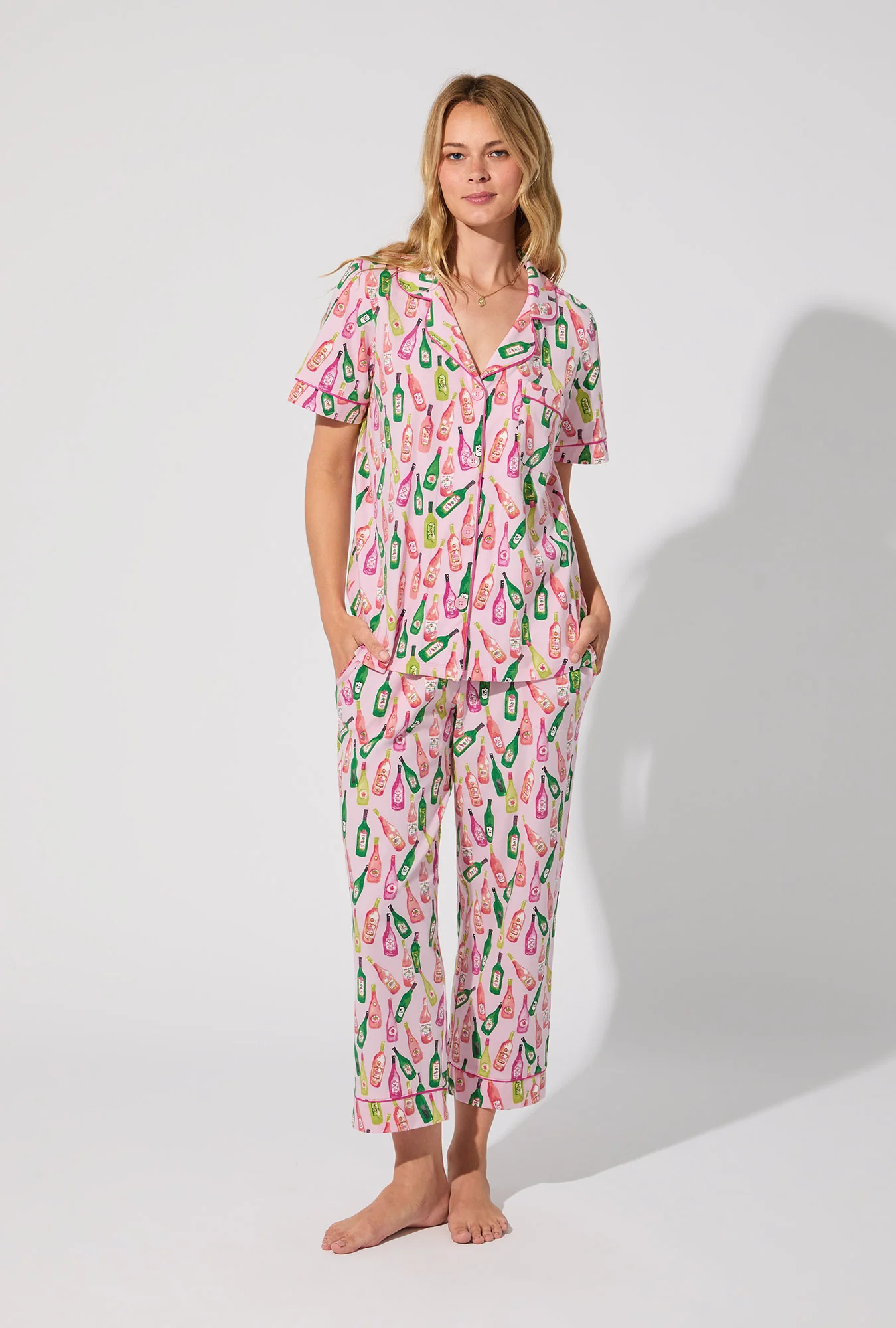 Wine Tour Short Sleeve Classic Stretch Jersey Cropped PJ Set - Image 2