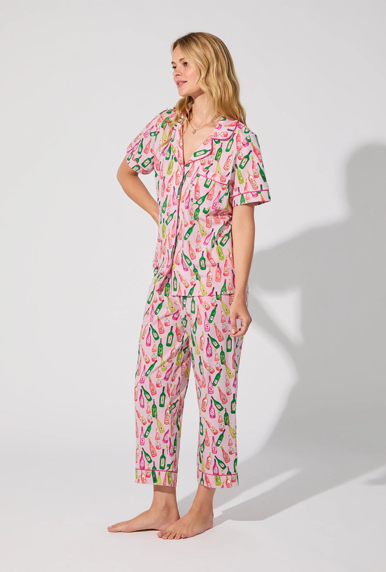 Wine Tour Short Sleeve Classic Stretch Jersey Cropped PJ Set - Image 3
