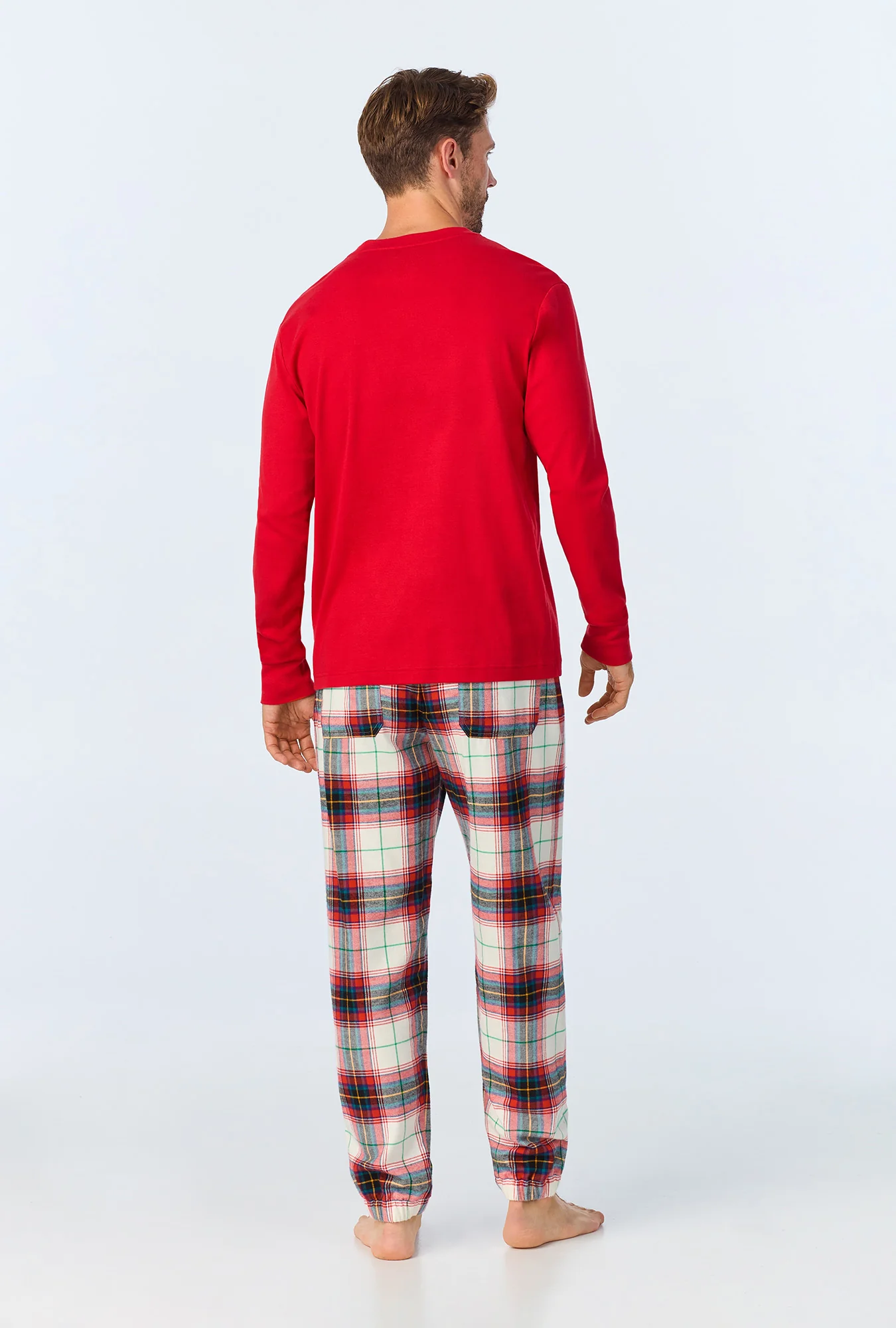 Winter Tartan Men's Long Sleeve Henley and Jogger Woven Portuguese Flannel PJ Set - Image 3