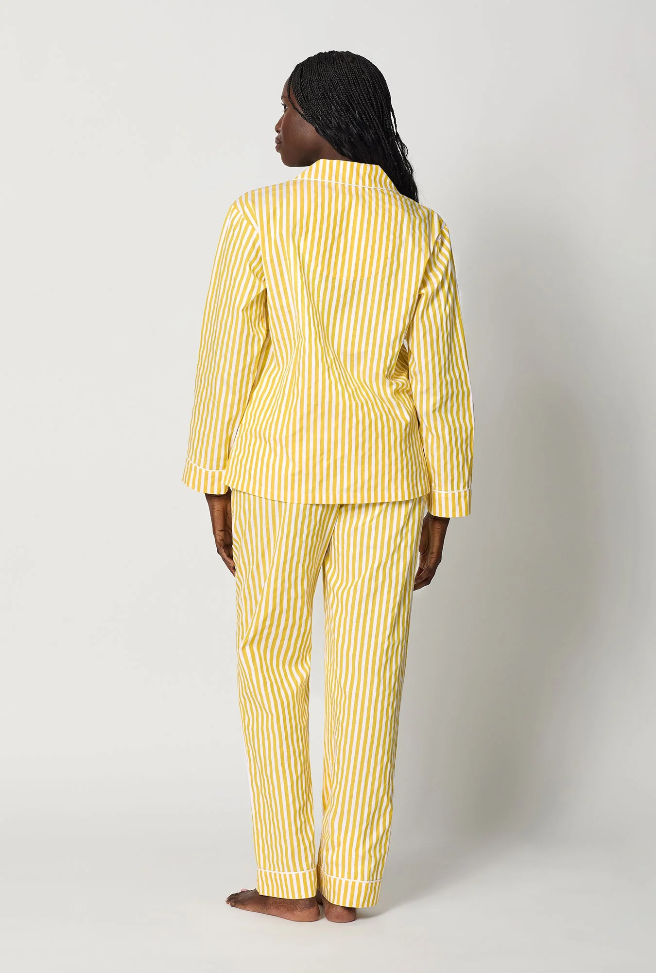 Yellow 3D Stripe Long Sleeve Classic Woven Cotton Sateen Pj Set - Image 3
