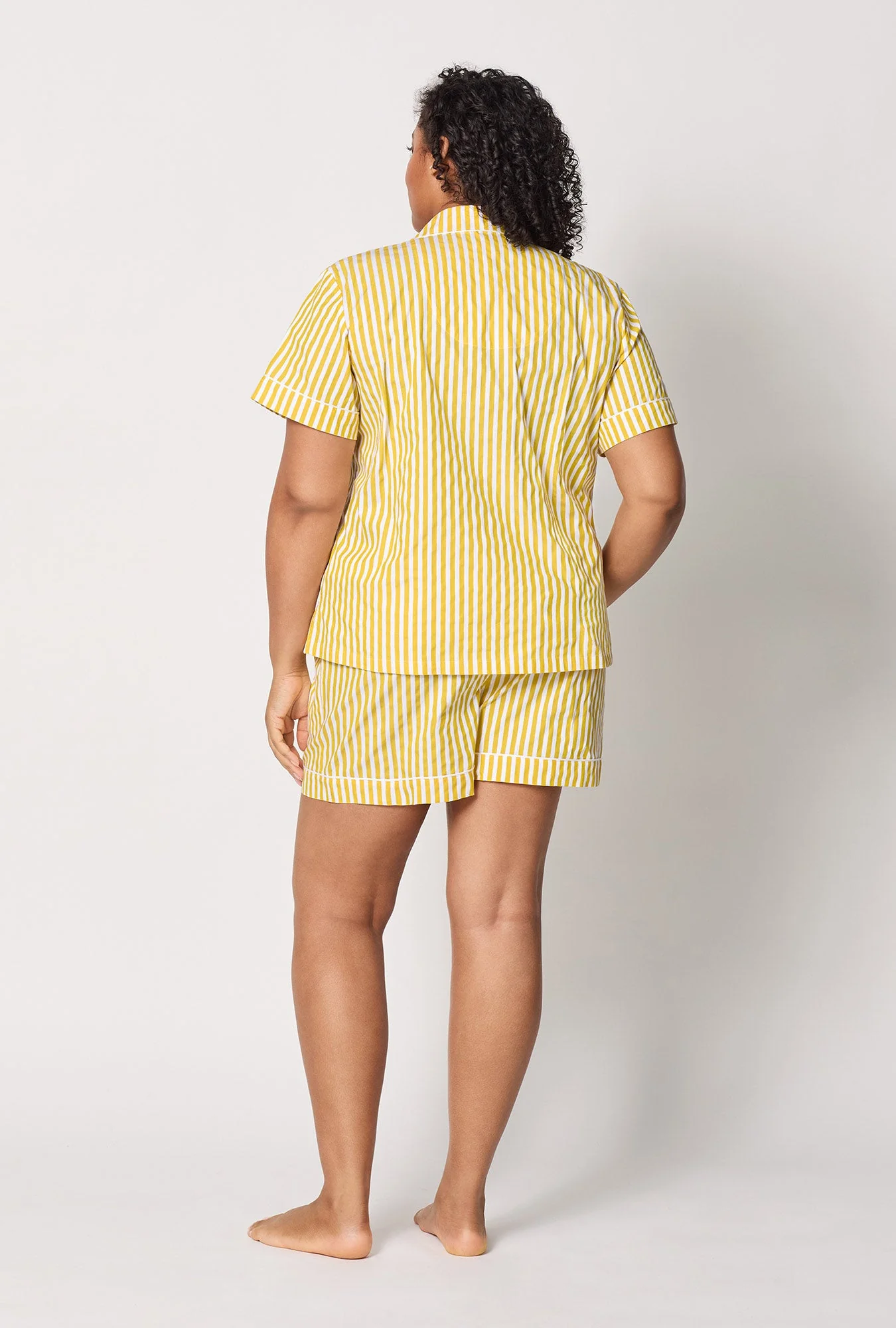 Yellow 3D Stripe Short Sleeve Classic Shorty Woven Cotton Sateen Pj Set - Image 7